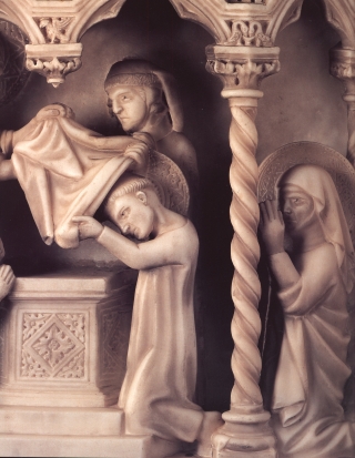 Battesimo di Agostino, scultura dell'Arca di sant'Agostino in san Pietro in Ciel d'Oro a Pavia