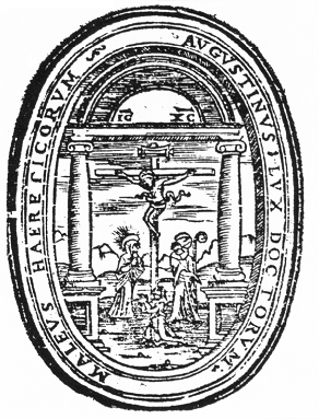 Agostino ai piedi della Croce, stemma dell'Ordine agostiniano nel 1581