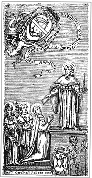 Agostino consegna la Regola, stemma dell'Ordine agostiniano nel 1649