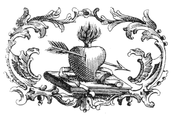 Libro, cintura, cuore fiammante trafitto da una freccia, stemma dell'Ordine agostiniano nel 1777