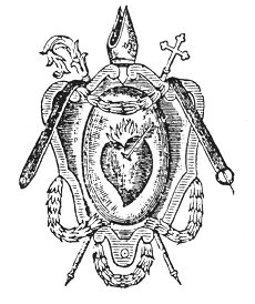 Il cuore fiammante trafitto da frecce con lo scudo vescovile, stemma dell'Ordine agostiniano nel 1893