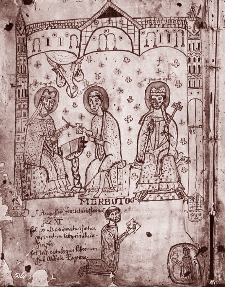 I santi Agostino, Pietro e Giovanni con lo scrittore Merboto