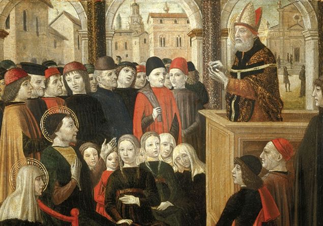 Agostino ascolta le prediche di Ambrogio di Ambrogio da Fossano detto il Bergognone