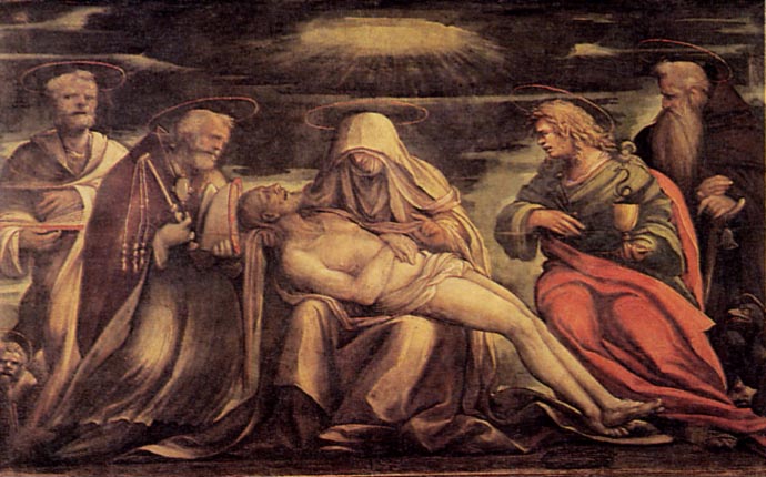 Il Compianto di Cristo fra i santi Marco, Agostino, Giovanni evangelista ed Antonio Abate