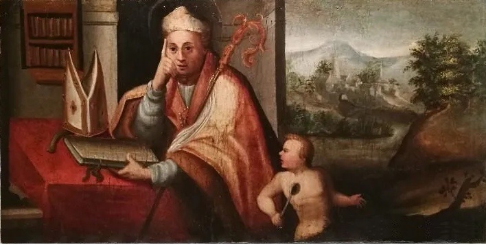 Agostino vescovo e il bambino con il cucchiaio