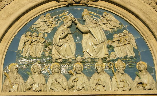 Vergine e i santi Benedetto, Ansaldo, Giovanni Battista, Pietro, Gregorio , Agostino e Lucia