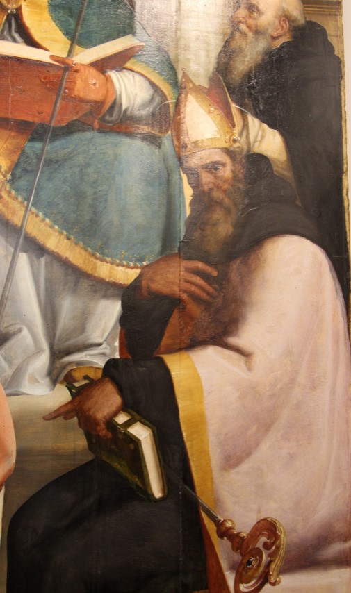 I santi Luca, Basilio, Agostino e Antonio Abate con il committente Antonio Doria opera di Luca Cambiaso: particolare di sant'Agostino