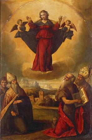 Vergine in gloria con i santi Gerolamo, Ambrogio ed Agostino con il devoto committente