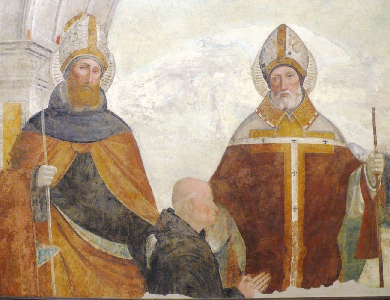 Sant'Ambrogio e sant'Agostino presentano un monaco