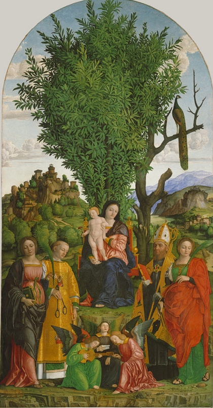 Madonna con Bambino in trono tra santa Caterina d'Alessandria, san Leonardo, sant'Agostino, sant'Apollonia e angeli