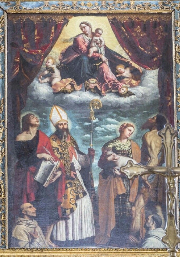 La Madonna col Bambino venerata dai santi Giovanni Battista, Agnese, Agostino, Giovanni e dai donatori