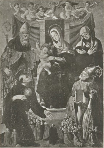 Madonna con Bambino in trono, sant'Agostino, santa Monica, san Nicola da Tolentino e santo vescovo