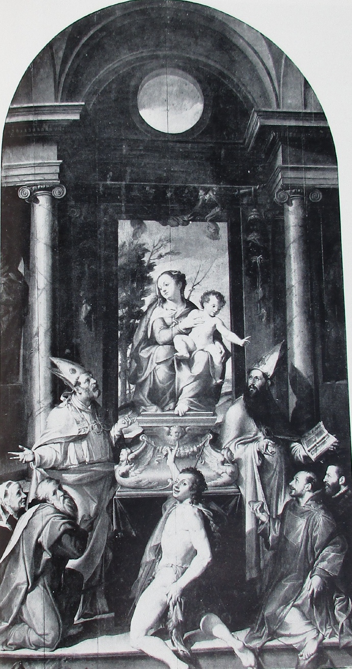 Madonna con Bambino in trono, sant'Antonio Abate, san Nicola di Bari, sant'Agostino, santo Stefano, san Giovanni Battista e committenti 