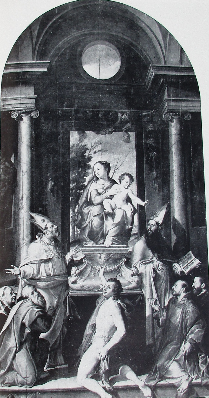 Madonna con Bambino in trono, sant'Antonio Abate, san Nicola di Bari, sant'Agostino, santo Stefano, san Giovanni Battista e committenti