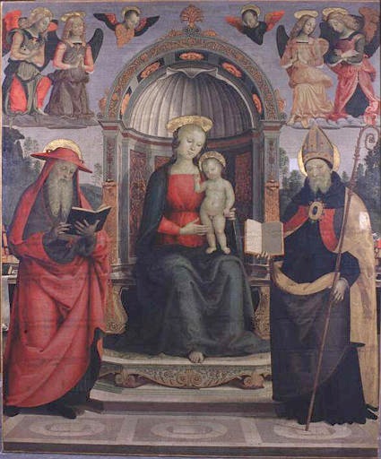 La vergine in trono fra i santi Agostino e Gerolamo