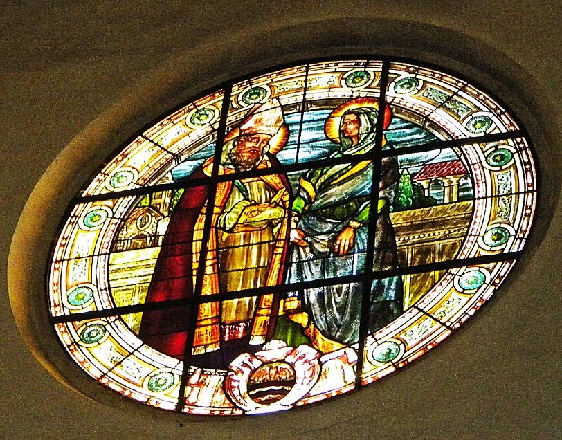 Agostino e Monica in un rosone della chiesa di sant'Agostino a Prato