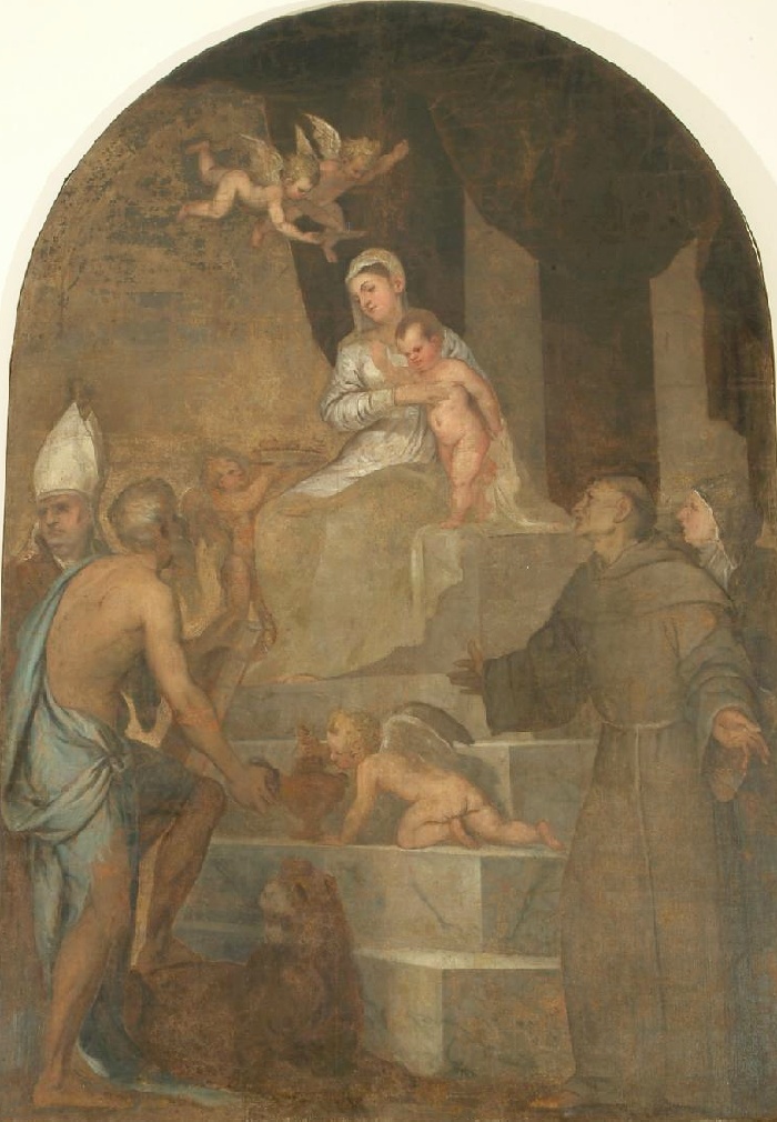 Madonna con Gesù Bambino in trono, Sant'Agostino e santi