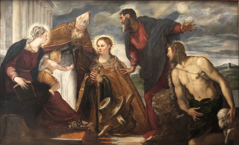 Matrimonio mistico di santa Caterina d'Alessandria con sant'Agostino, san Marco e san Giovanni Battista di Jacopo Tintoretto