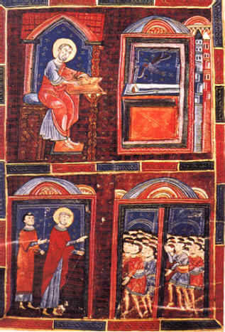 Agostino predica ai fedeli in un manoscrito del XIII secolo a Madrid, Biblioteca Nazionale 