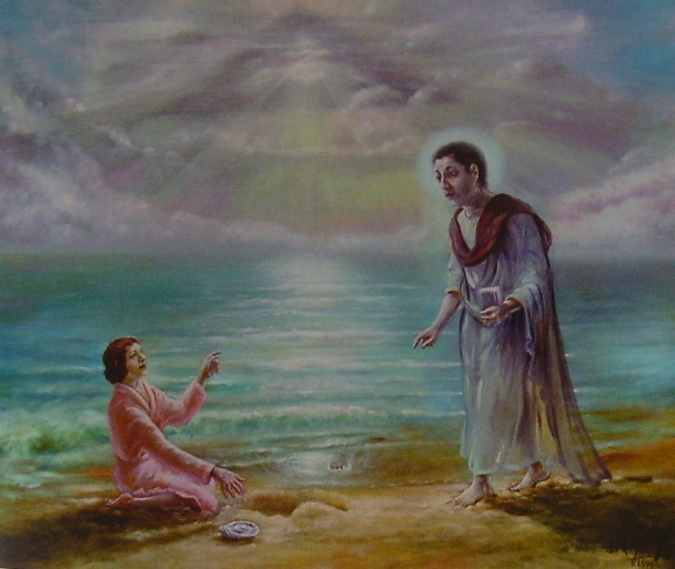 Agostino incontra il Bambino sulla spiaggia