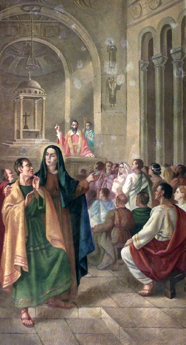 Agostino e Monica ascoltano le prediche del vescovo Ambrogio