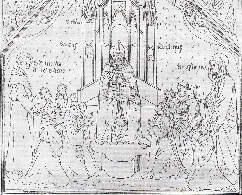 Particolare di sant'Agostino in gloria con san Nicola da Tolentino e santa Eufemia: stampa di Pietro Nanin