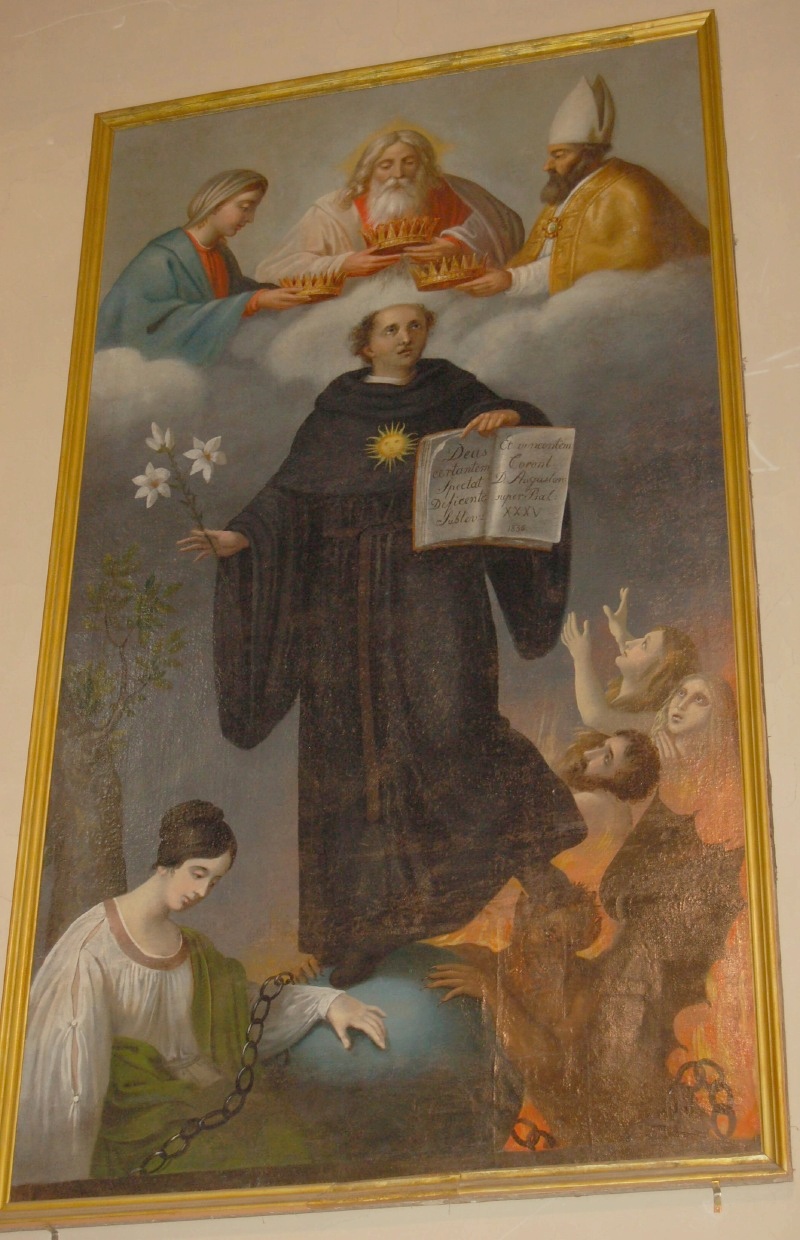 Triplice incoronazione di san Nicola da Tolentino con Agostino, la Vergine e Iddio Padre a Rieti