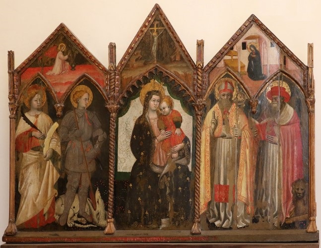 Madonna con Bambino in trono, Santa Caterina d'Alessandria e san Giorgio, sant'Agostino e san Girolamo, Annunciazione, Cristo crocifisso