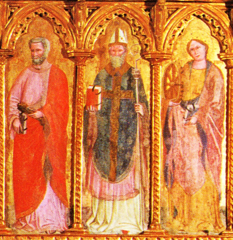 Particolare di sant'Agostino fra i santi Pietro e Caterina d'Alessandria nel Polittico di Battista da Vicenza