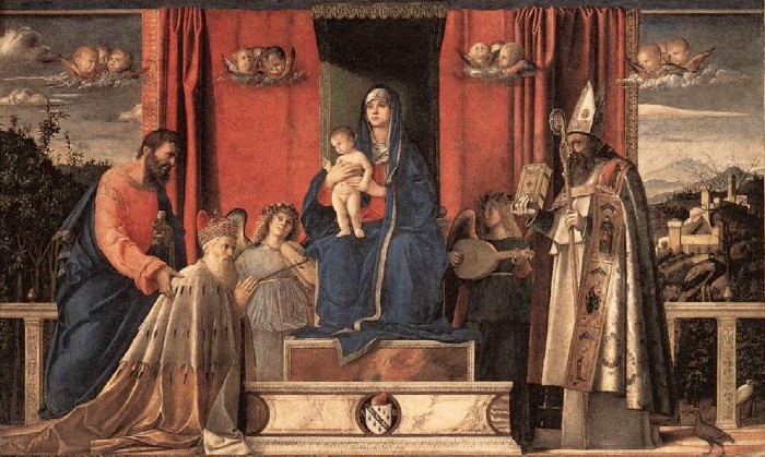 La Pala Barbarigo con sant'Agostino sulla destra opera di Bellini nella Chiesa san Pietro Martire a Murano