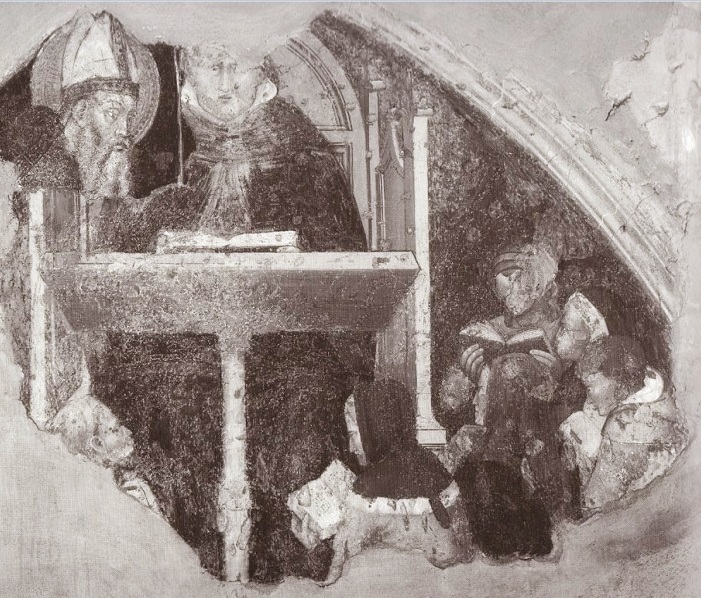 Sant'Agostino con un monaco in cattedra che insegna