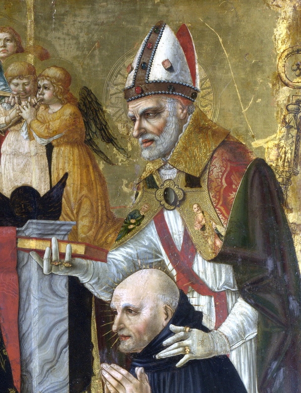 Particolare della figura di sant'Agostino e del beato Costanzo da Fabriano dal Matrimonio mistico di santa Caterina egizia