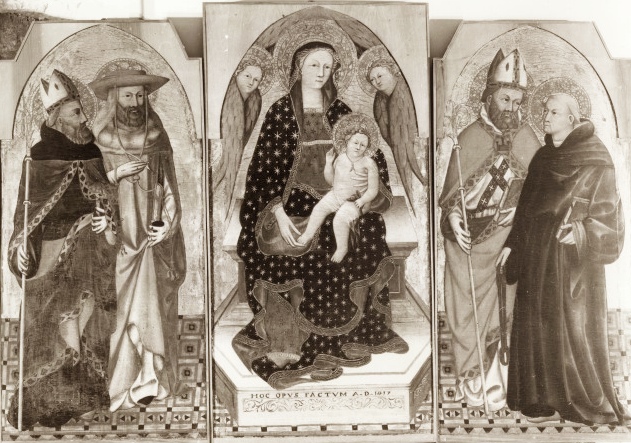 Sant'Agostino e san Girolamo, San Florido e san Leonardo, Madonna con Bambino in trono