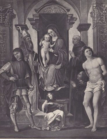 Madonna con Bambino in trono tra san Procolo, sant'Agostino, sant'Antonio da Padova, san Sebastiano, angelo musicante e donatore