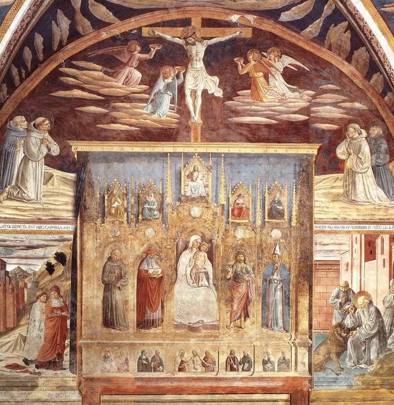 L'affresco di Benozzo Gozzoli con la Vergine in trono attorniata da santi