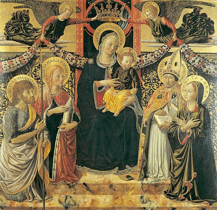 Madonna in trono col Bambino tra i santi Giovanni Battista, Maria Maddalena, Agostino e Marta di Benozzo Gozzoli a san Gimignano