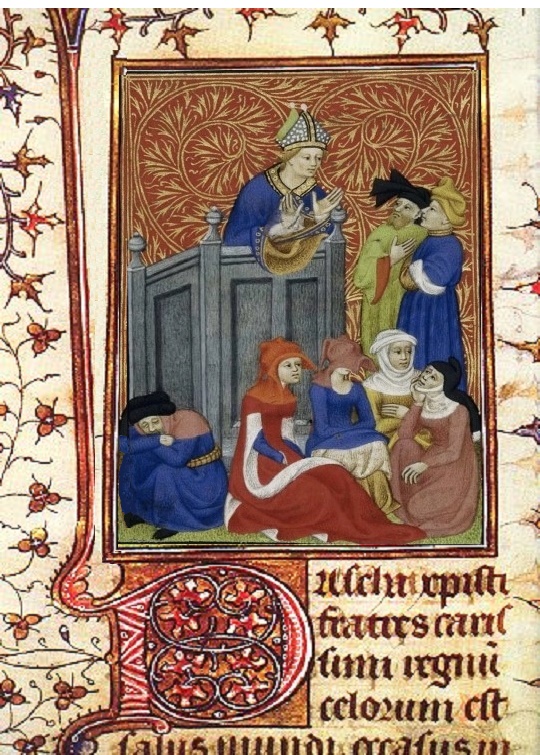 Sant'Agostino predica ai fedeli nel manoscritto di Londra, British Library ms. Harley 2897, ff.157v