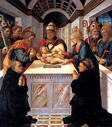 La presentazione al Tempio con i santi Filippo Benizi, Pellegrino Laziosi, Agostino, Francesco, un vescovo e Bartolomeo
