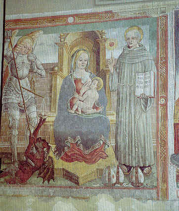 Garzeno, chiesa dei S. Pietro e Paolo, Madonna allattante fra san Michele e san Bernardino