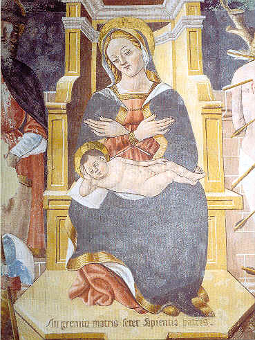 Garzeno, chiesa dei S. Pietro e Paolo, Madonna con il bambino fra i santi Rocco e Sebastiano