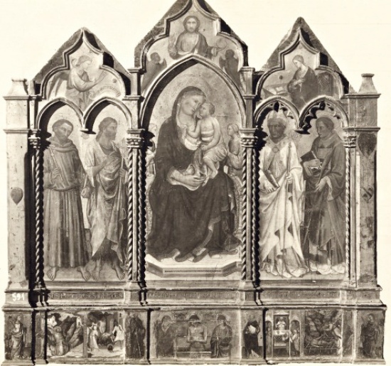 Vergine con il Bambino e santi, battesimo di S. Agostino