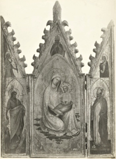 Madonna con Bambino in gloria, San Giovanni Battista, San Nicola di Bari, Sant'Agostino, Angelo annunciante, Maria Vergine annunciata