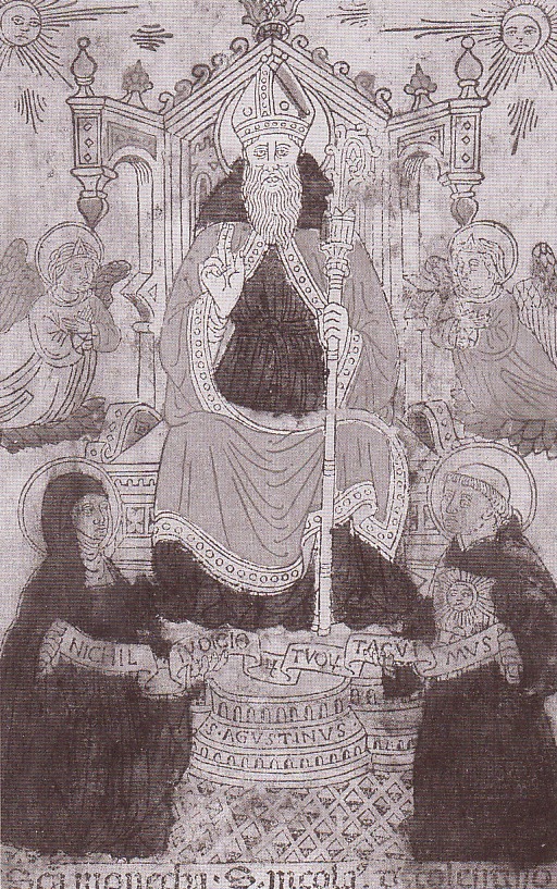Sant'Agostino in trono con i santi Monica e Nicola da Tolentino