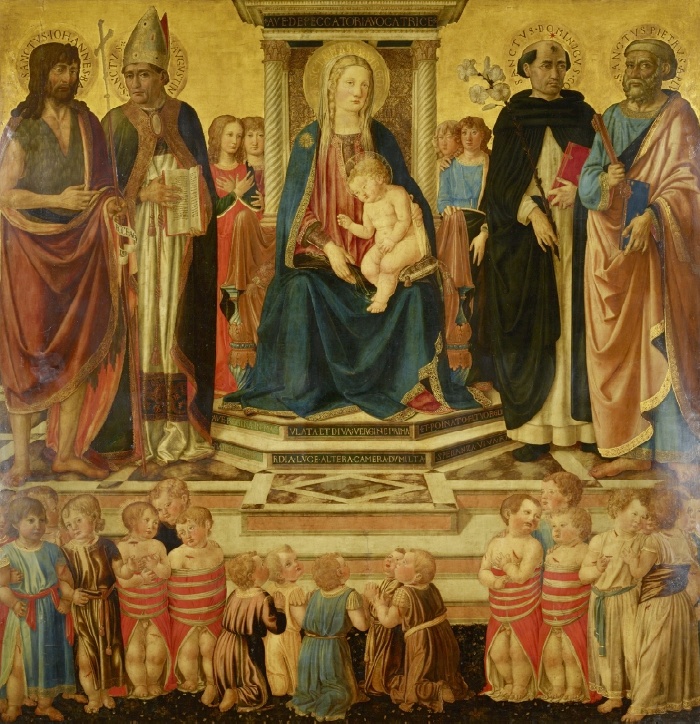 Madonna con Bambino in trono e angeli attorniata da san Giovanni Battista, sant'Agostino, san Domenico, san Pietro e i bambini innocenti