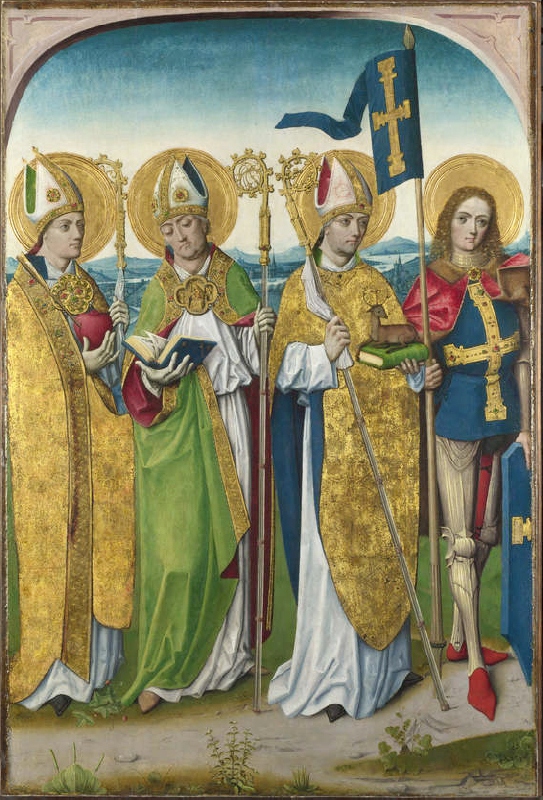 Agostino cardioforo con i santi Uberto, Ludger e Maurizio