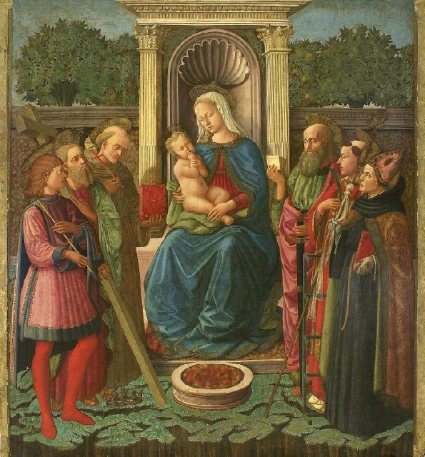 Vergine in trono con i santi Sebastiano, Andrea, Bernardino e Paolo, Lorenzo ed Agostino