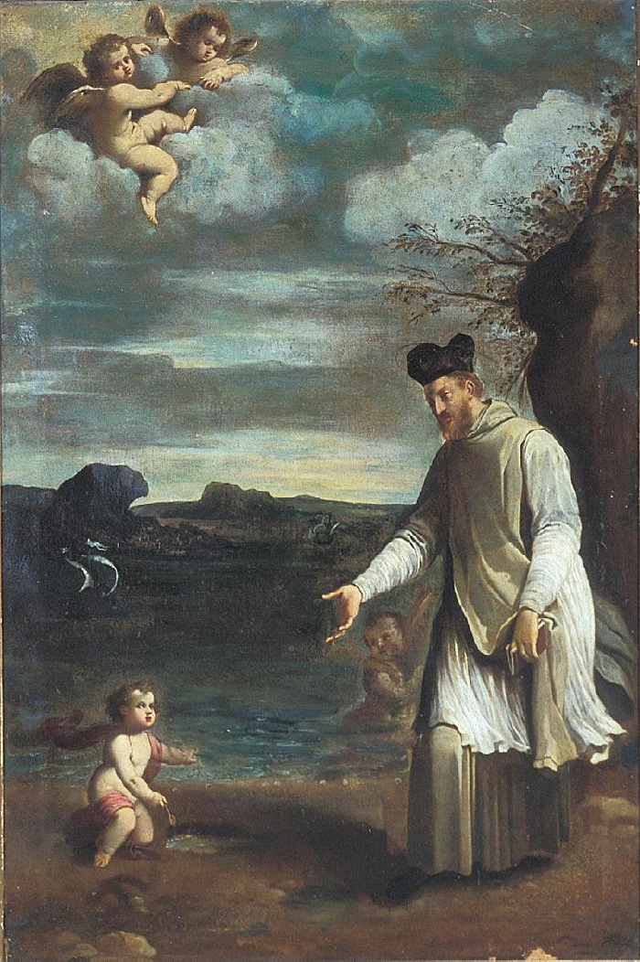 Agostino e il bambino sulla spiaggia