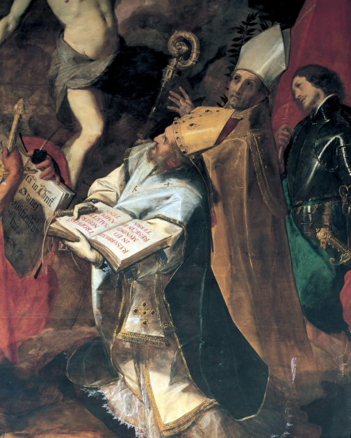 Particolare con i santi Ambrogio, Agostino e Vittore del Cerano