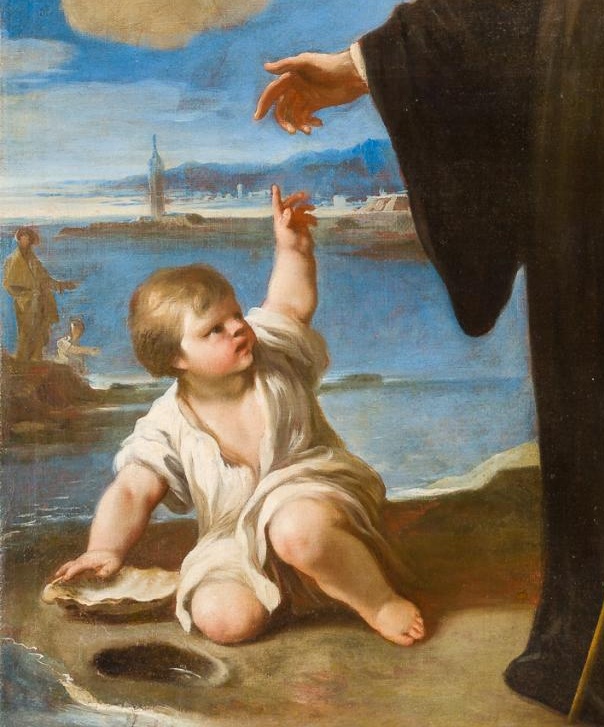 Agostino e il bambino sulla spiaggia