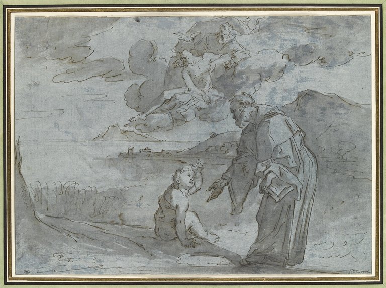 Agostino e il bambino in riva al mare